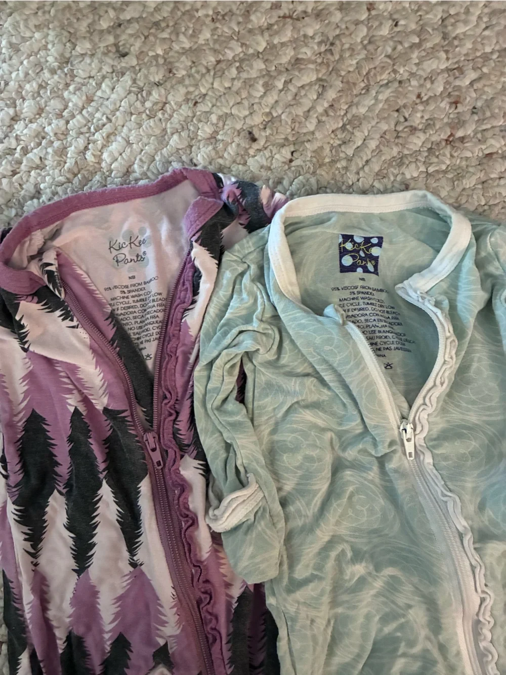 Kickee Pants Mint Green & Purple Printed Footed Pajama Set